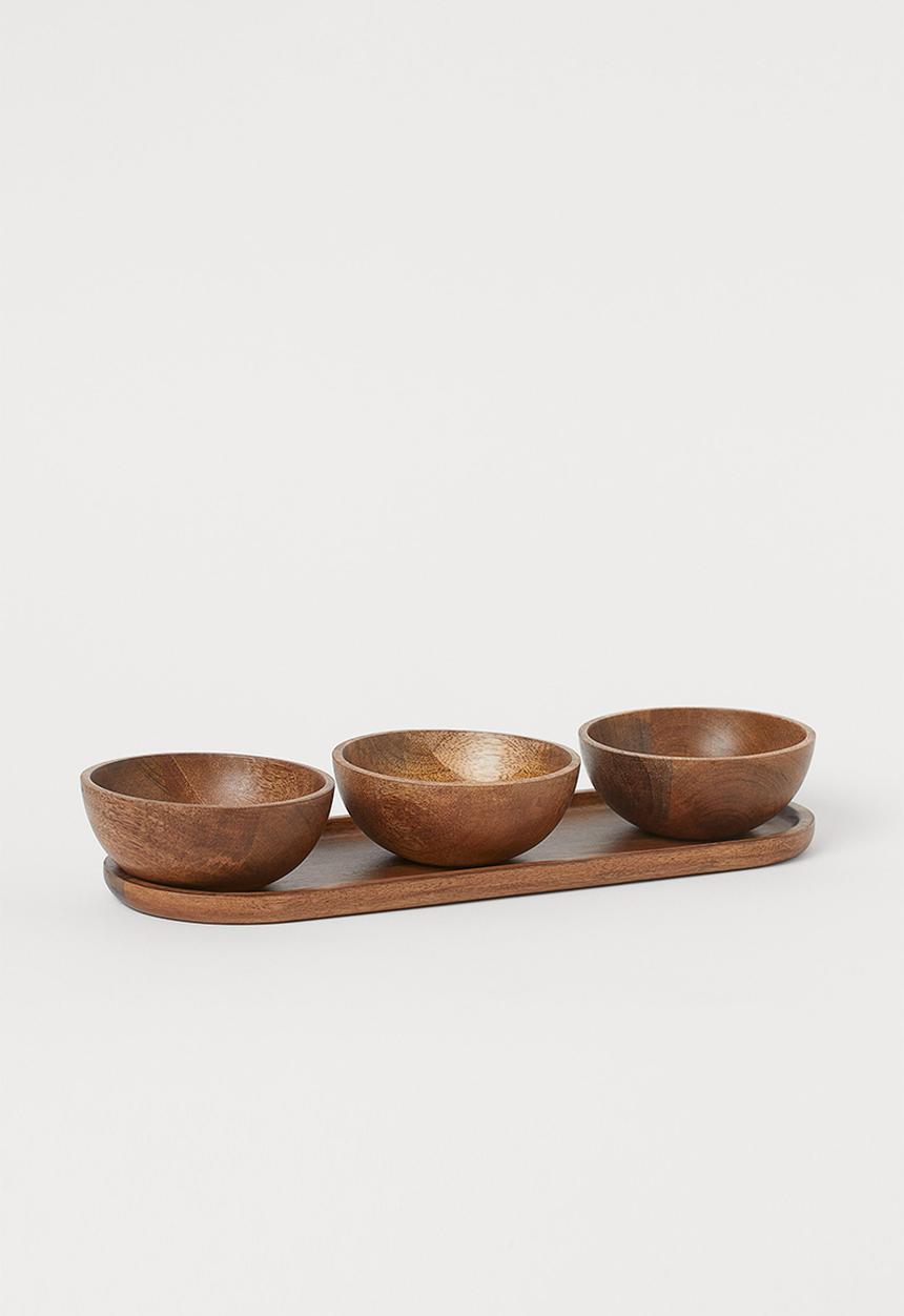 H&M - Serving bowls and tray - brown