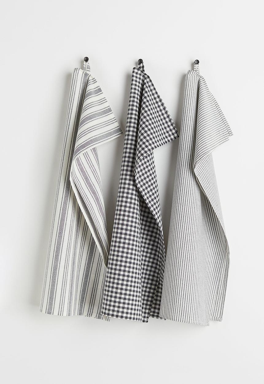 H&M - 3-pack cotton tea towels - grey/multi