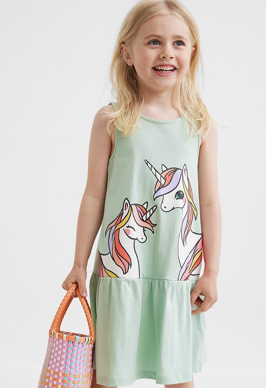 H&M - Patterned jersey dress - light green/unicorns
