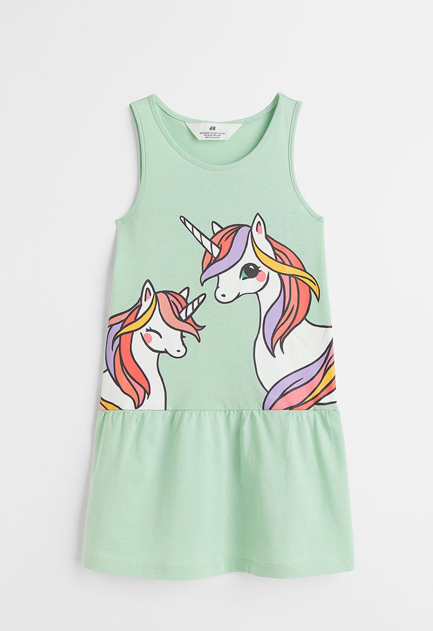 H&M - Patterned jersey dress - light green/unicorns