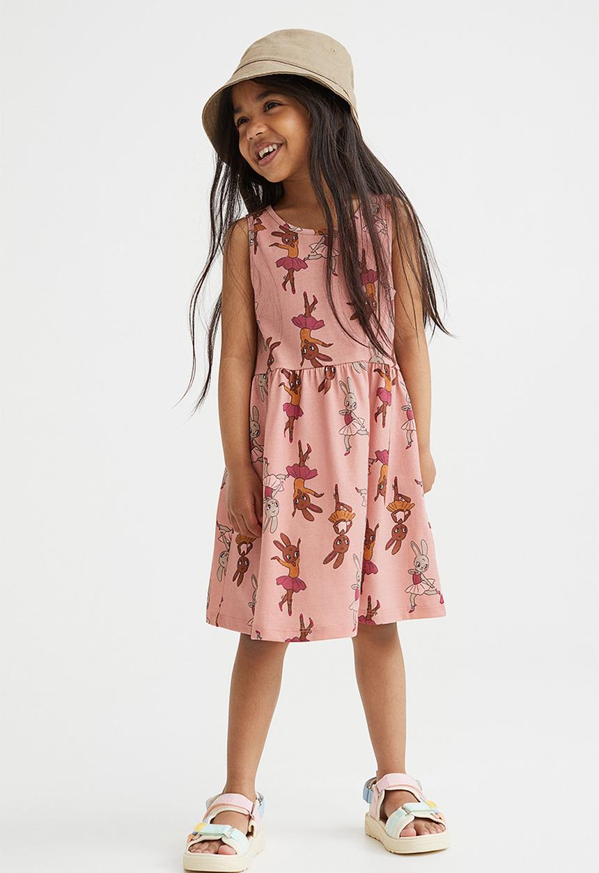 H&M - Patterned jersey dress - light pink/rabbit ballerinas