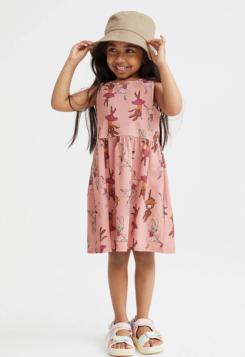 H&M - Patterned jersey dress - light pink/rabbit ballerinas