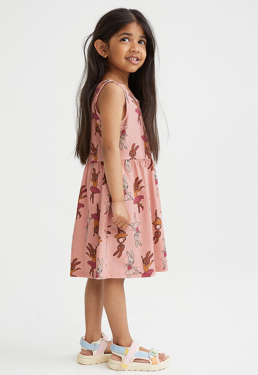 H&M - Patterned jersey dress - light pink/rabbit ballerinas