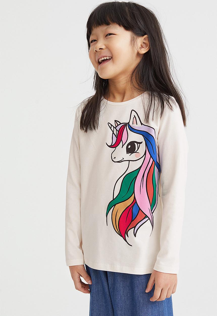 H&M - Printed jersey top - cream/unicorn