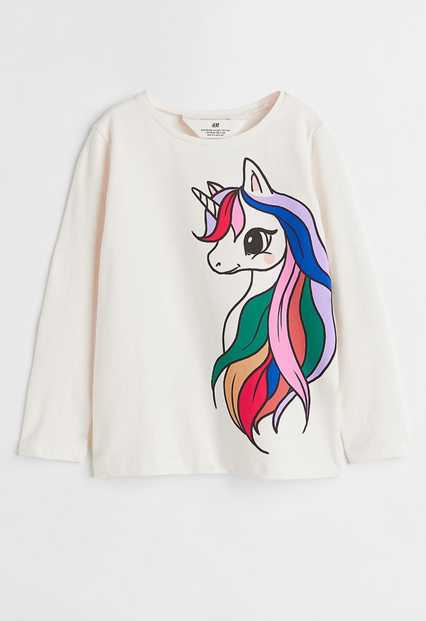H&M - Printed jersey top - cream/unicorn