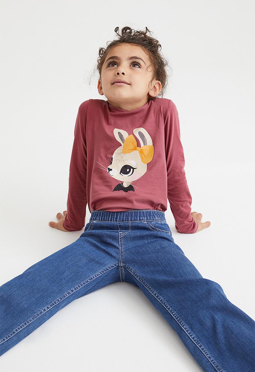 H&M - Printed jersey top - dark red/rabbit