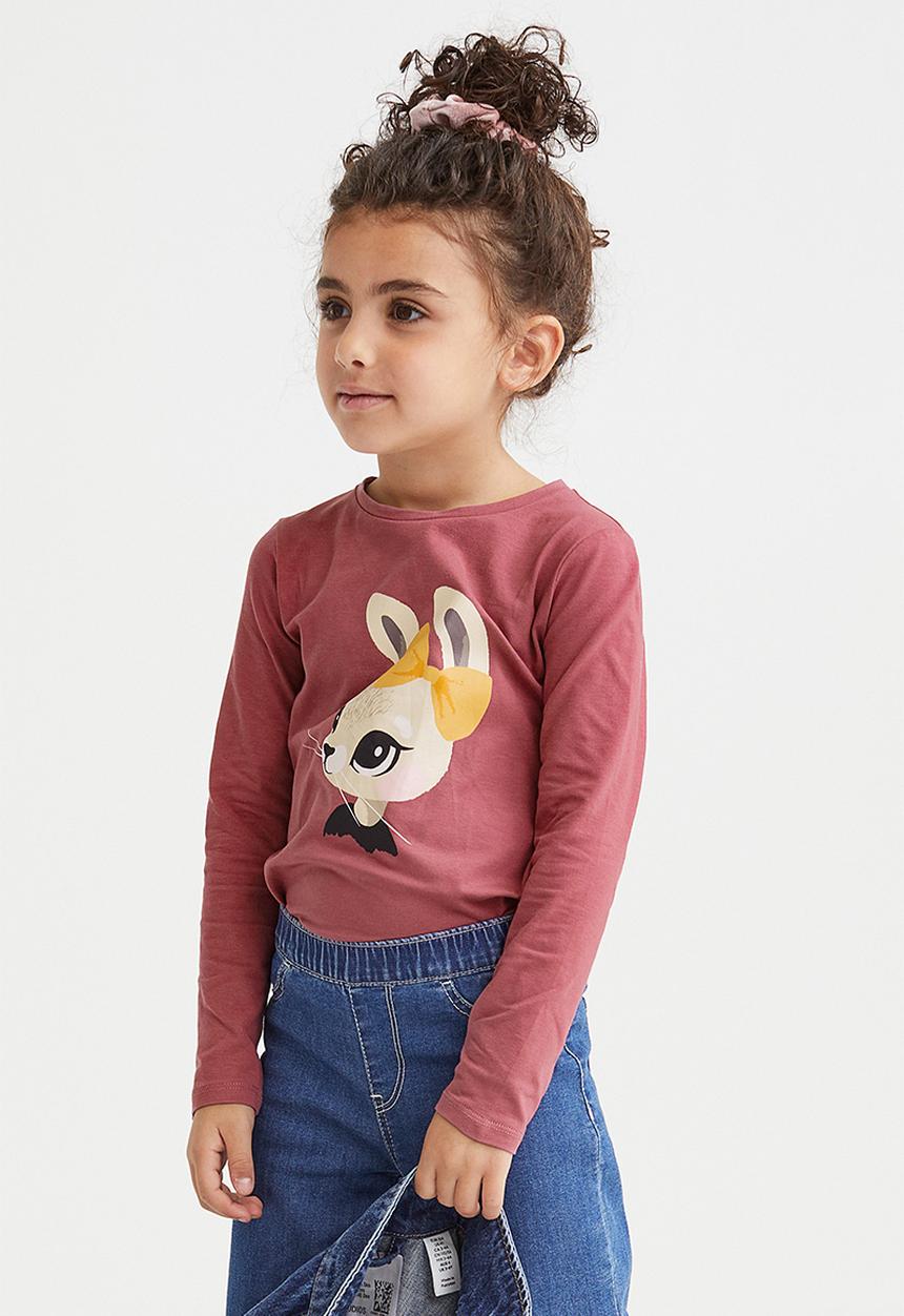H&M - Printed jersey top - dark red/rabbit