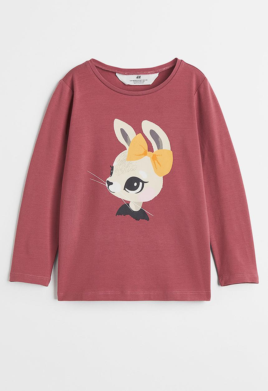H&M - Printed jersey top - dark red/rabbit