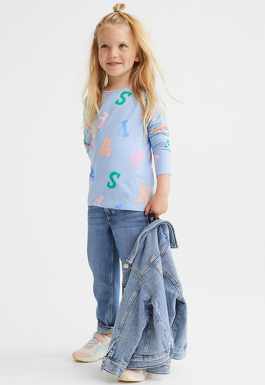 H&M - Printed jersey top - light blue/letters