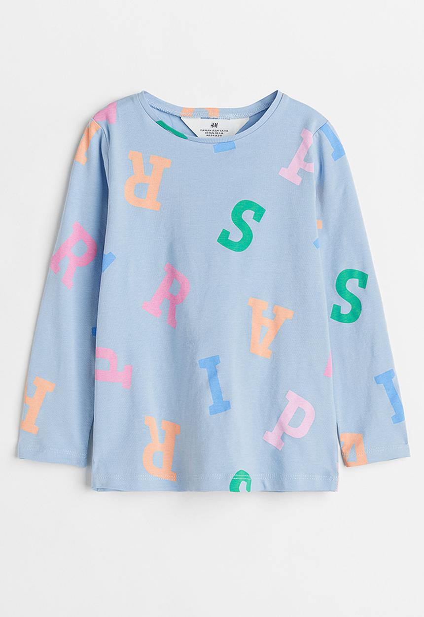 H&M - Printed jersey top - light blue/letters
