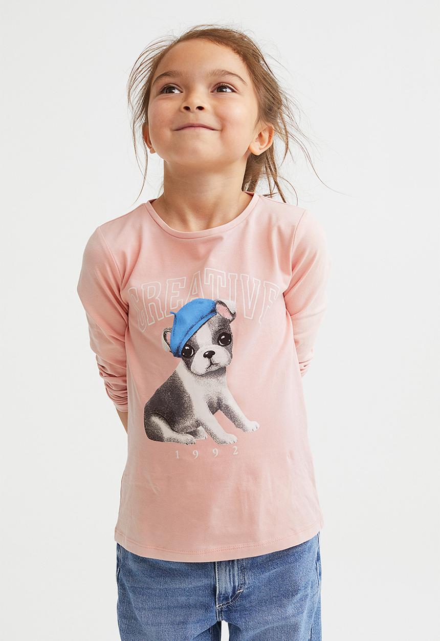 H&M - Printed jersey top - light pink/creative