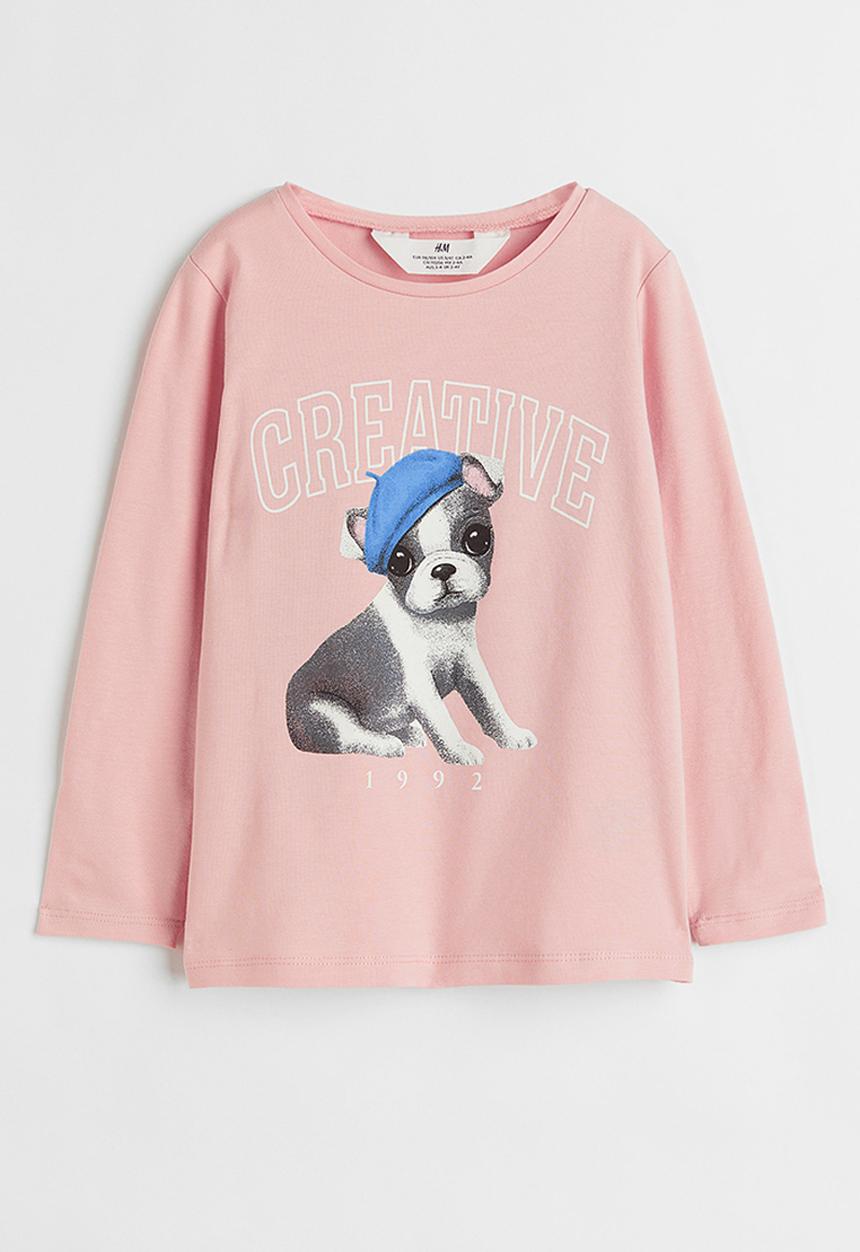 H&M - Printed jersey top - light pink/creative