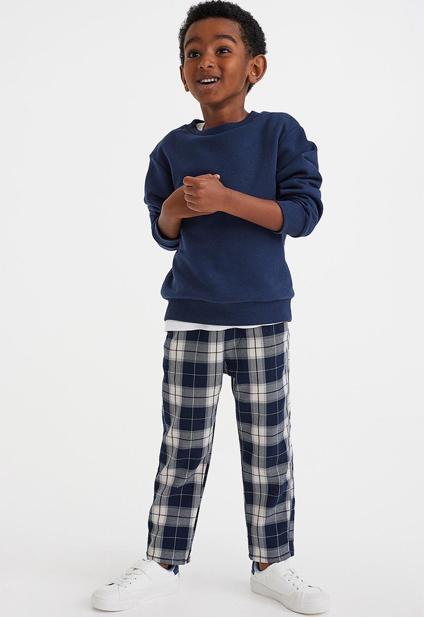 H&M - Relaxed fit pull-on trousers - dark blue/checked