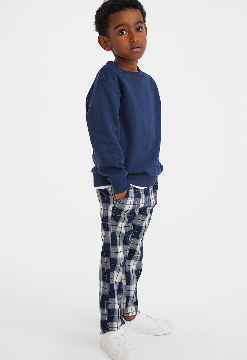 H&M - Relaxed fit pull-on trousers - dark blue/checked