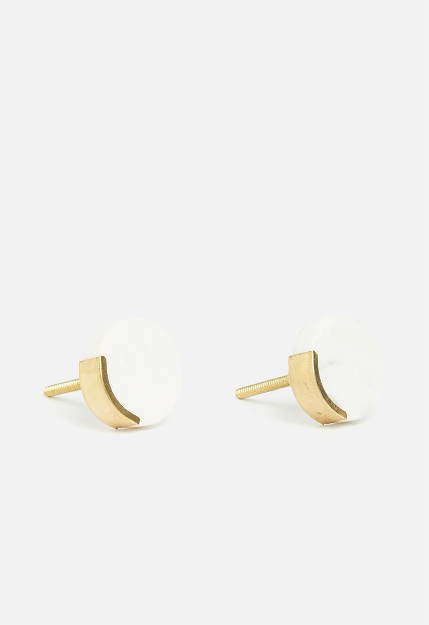 Sixth Floor - Marble knob set of 2 - white & gold