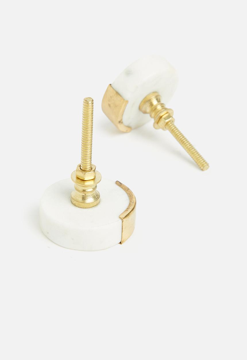 Sixth Floor - Marble knob set of 2 - white & gold