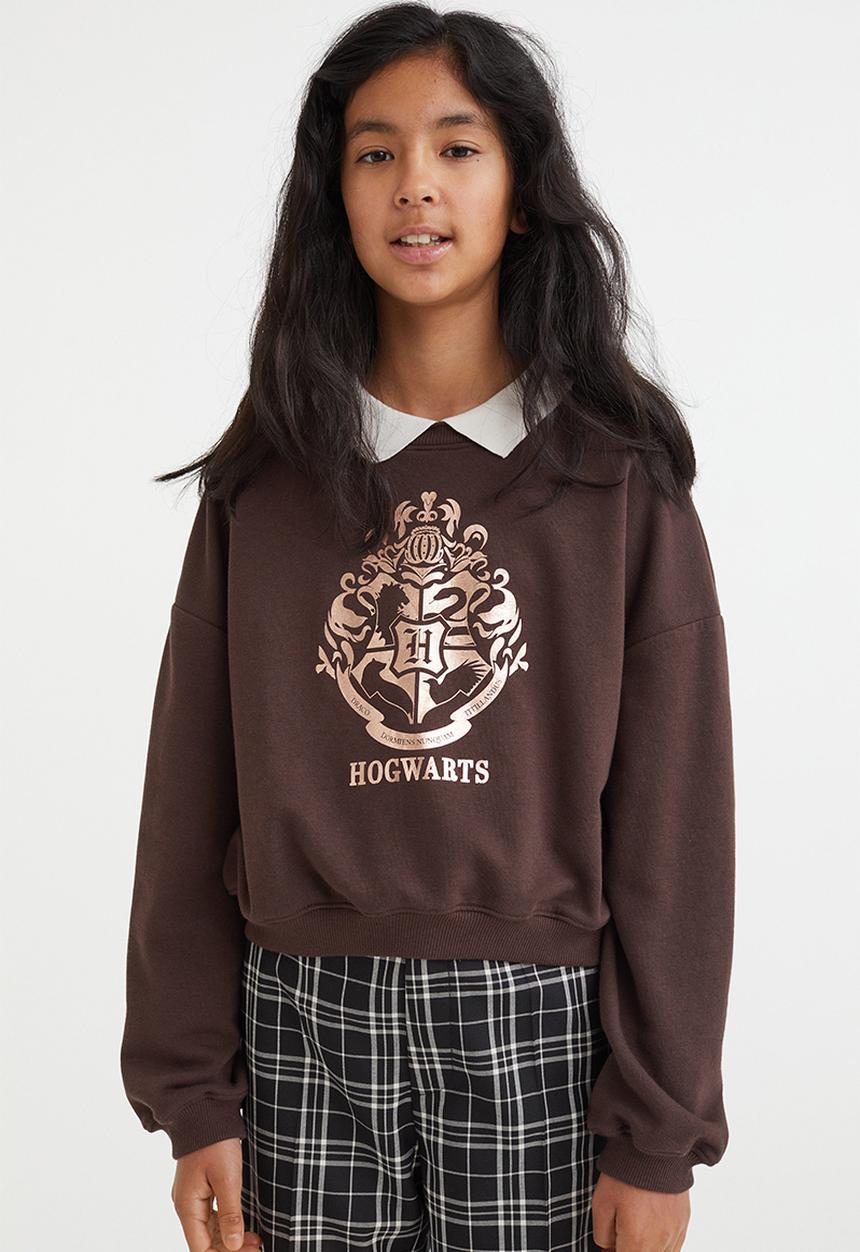 H&M - Boxy printed sweatshirt - dark brown/harry potter
