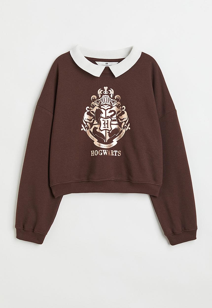H&M - Boxy printed sweatshirt - dark brown/harry potter