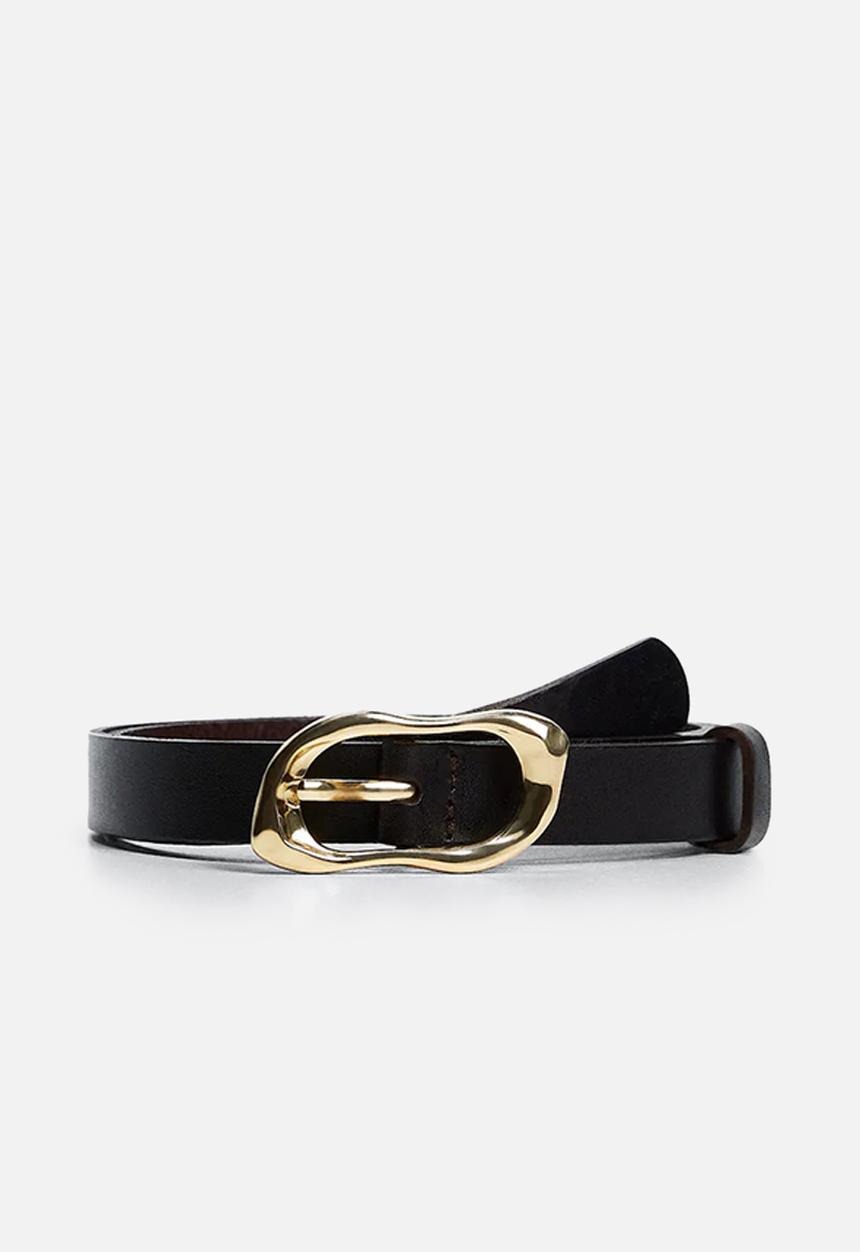 MANGO - Maxi buckle leather belt - black