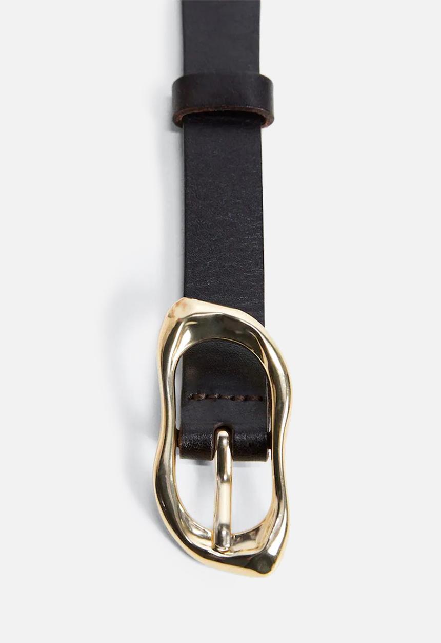 MANGO - Maxi buckle leather belt - black