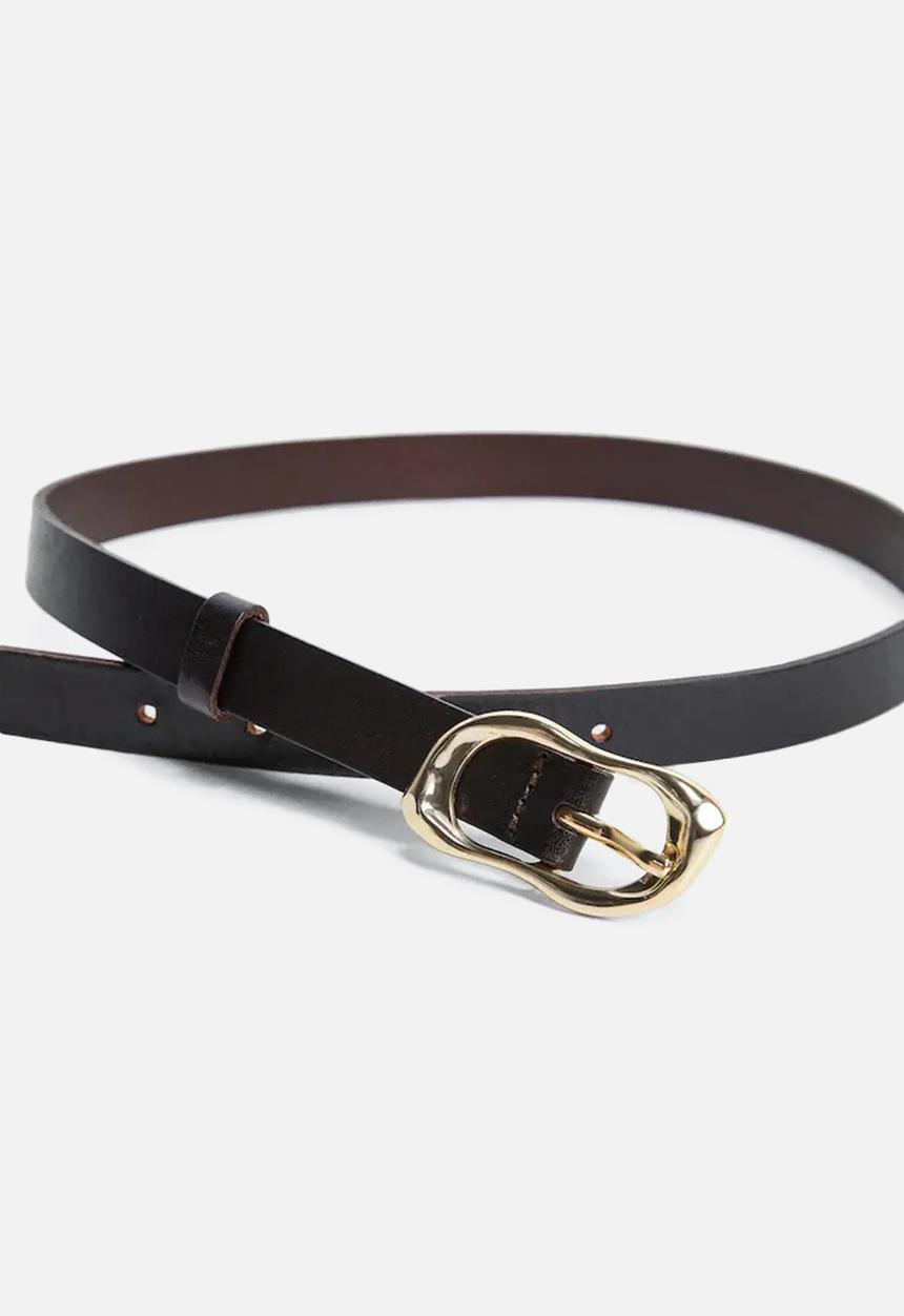 MANGO - Maxi buckle leather belt - black