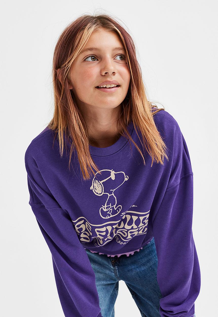 H&M - Boxy printed sweatshirt - dark purple/snoopy