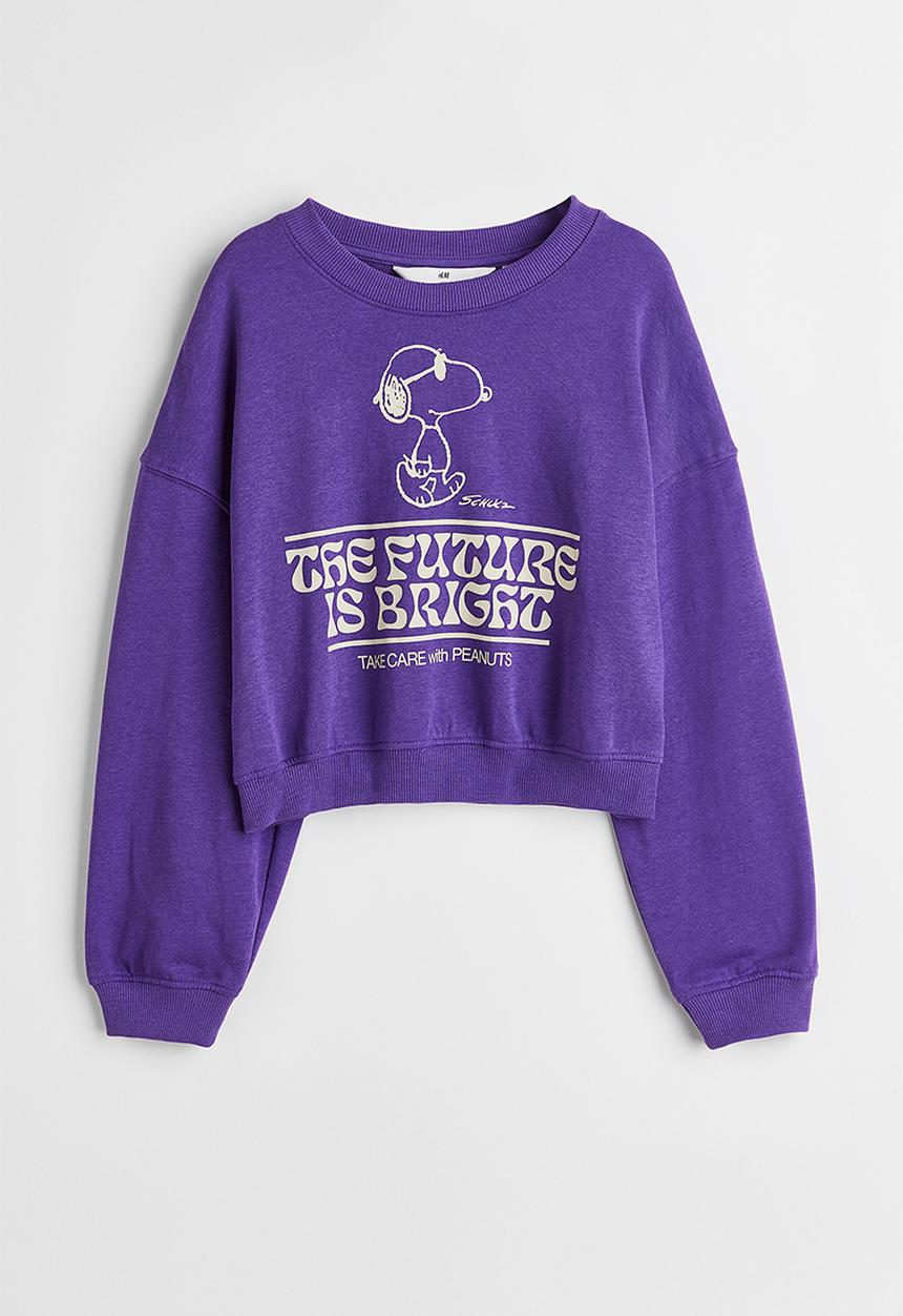 H&M - Boxy printed sweatshirt - dark purple/snoopy
