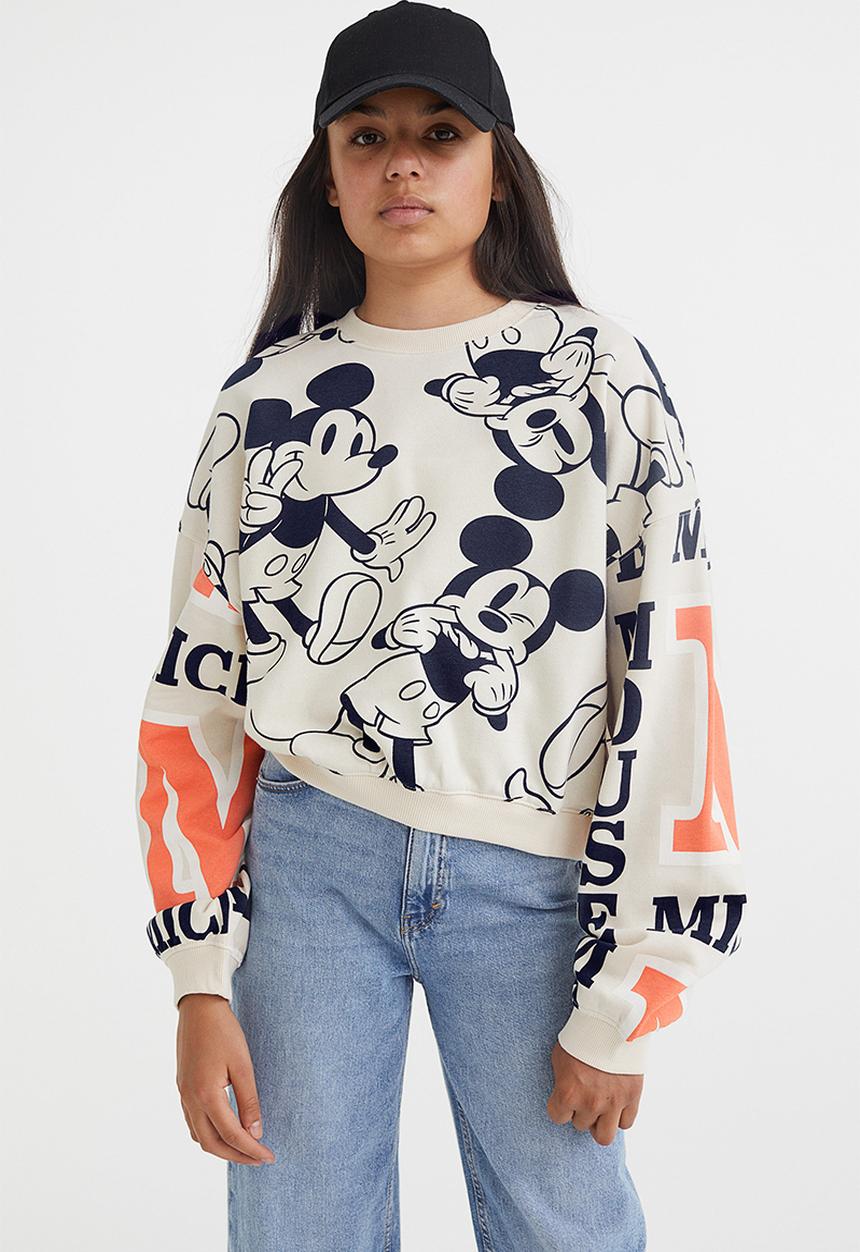 H&M - Boxy printed sweatshirt - light beige/mickey mouse