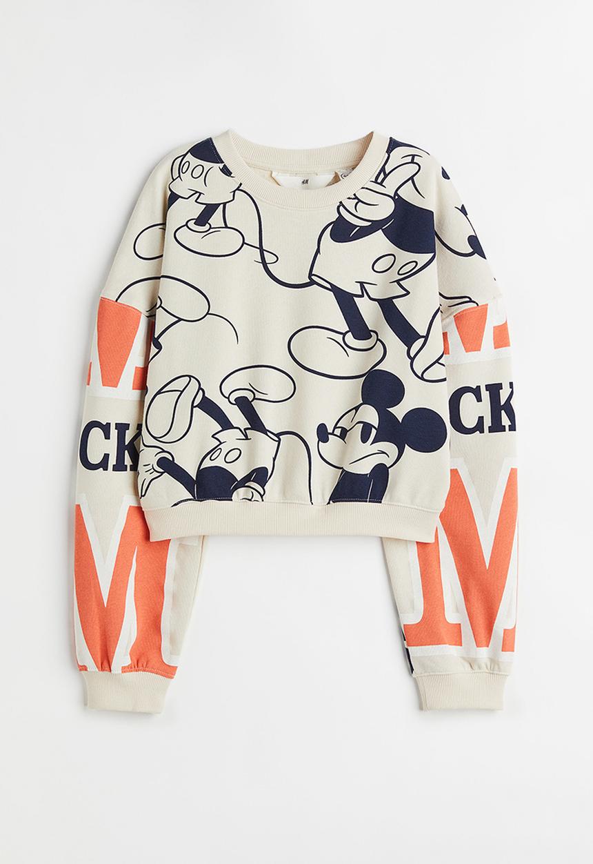 H&M - Boxy printed sweatshirt - light beige/mickey mouse