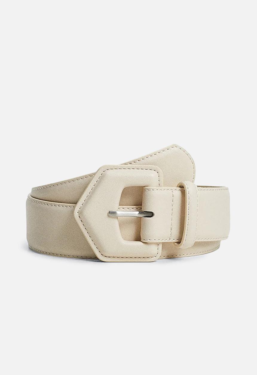 MANGO - Metal buckle belt - ecru