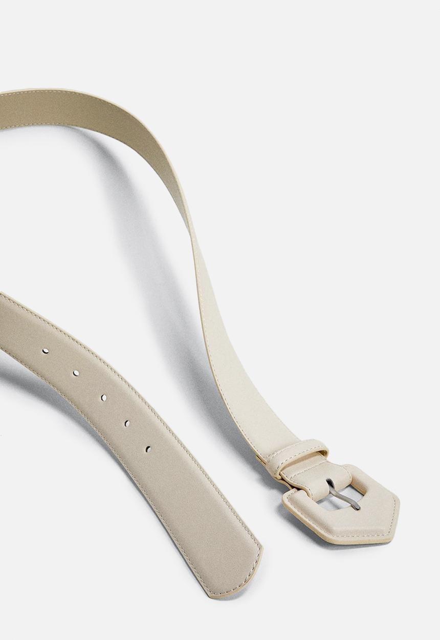 MANGO - Metal buckle belt - ecru
