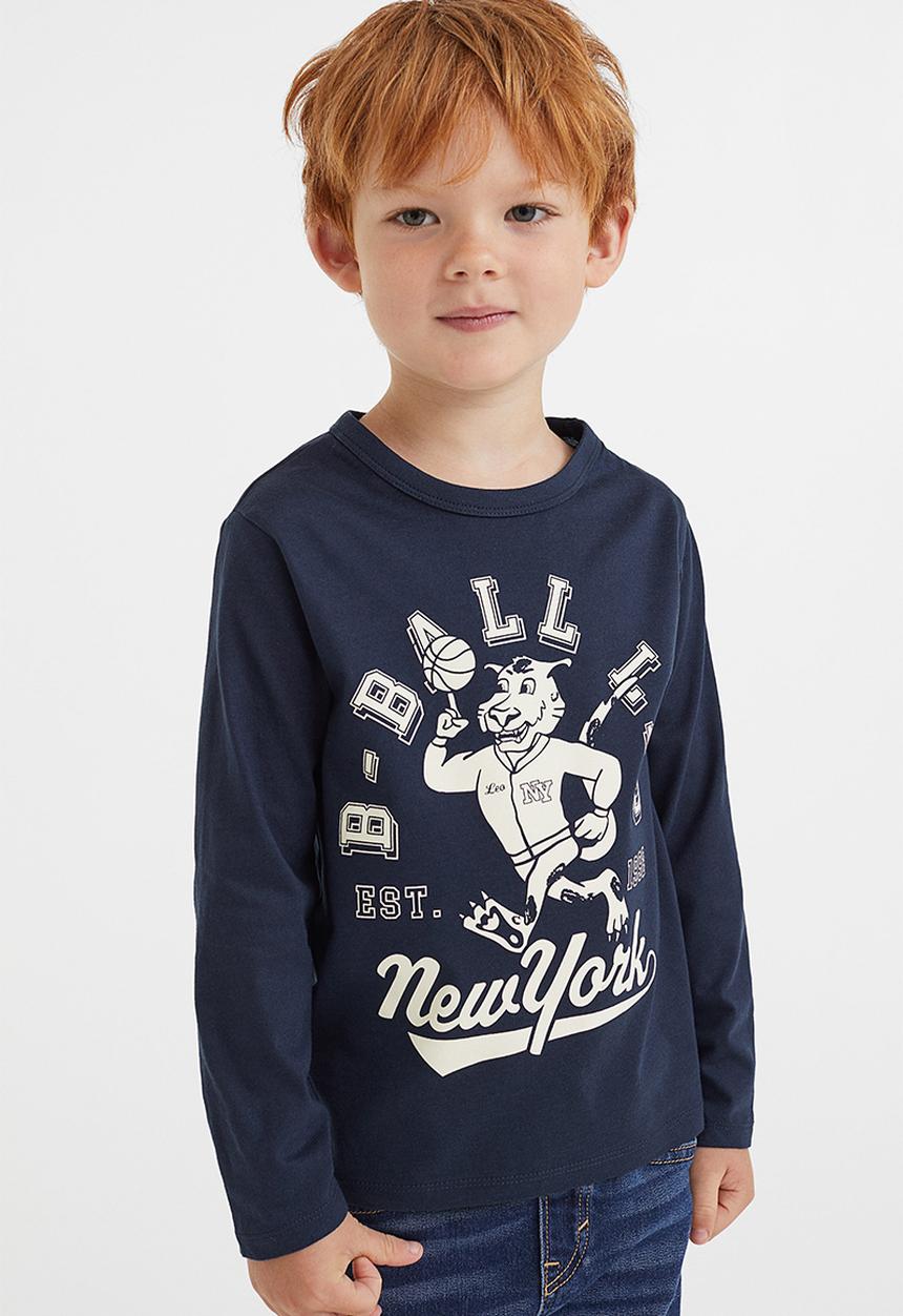 H&M - Cotton jersey top - dark blue/new york