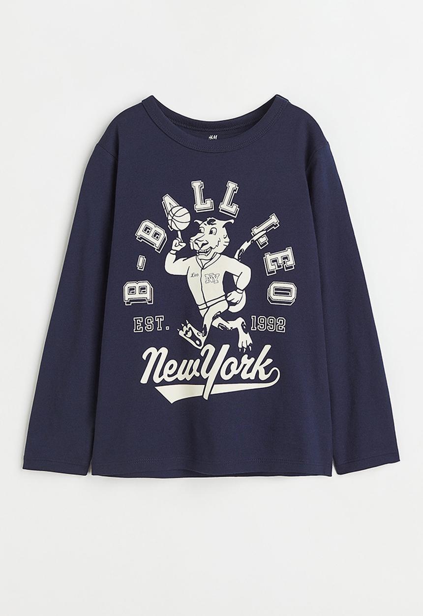 H&M - Cotton jersey top - dark blue/new york
