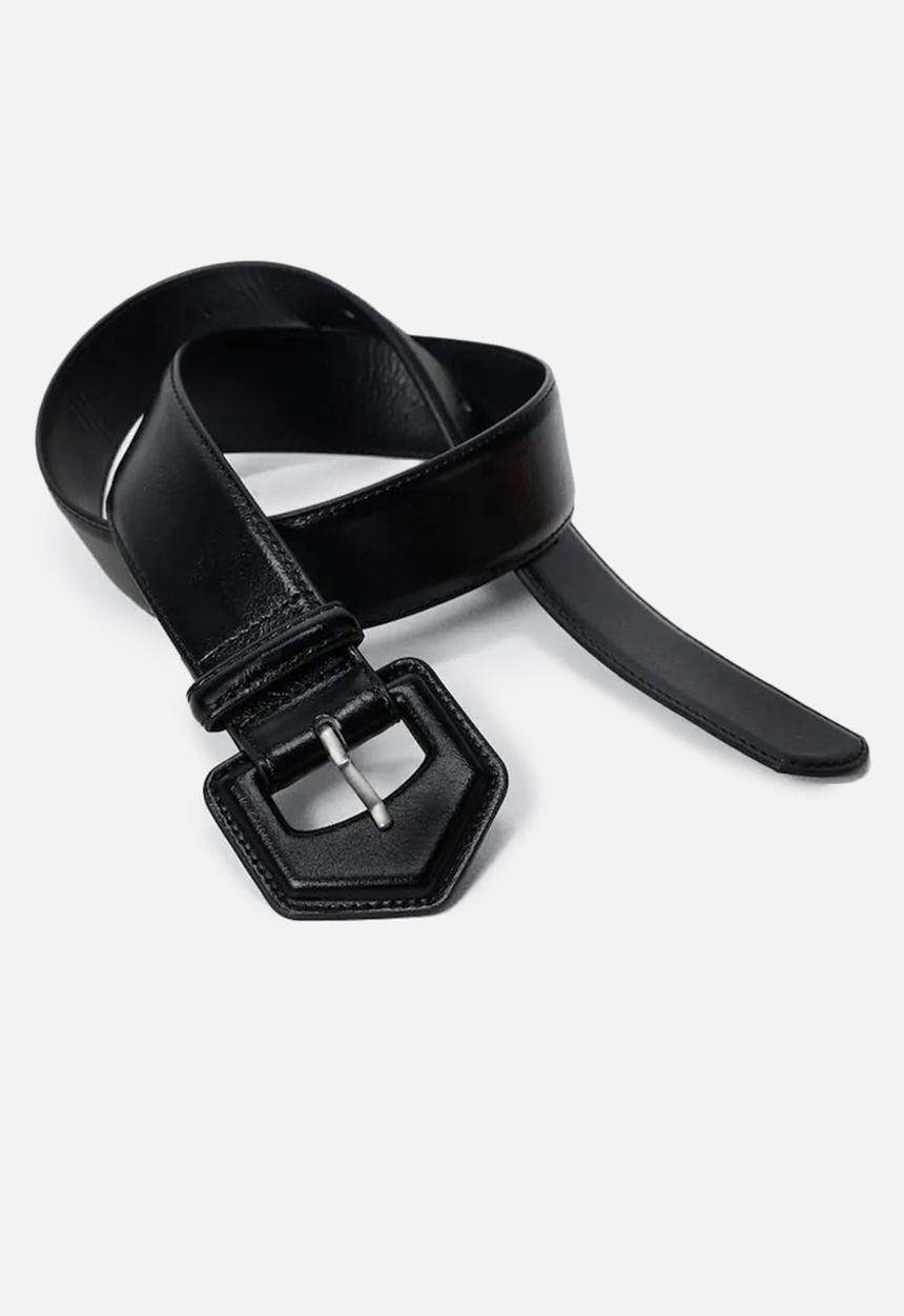 MANGO - Covered buckle belt - black