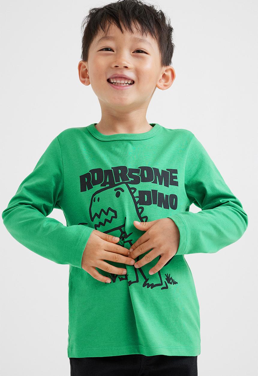 H&M - Cotton jersey top - green/dinosaur