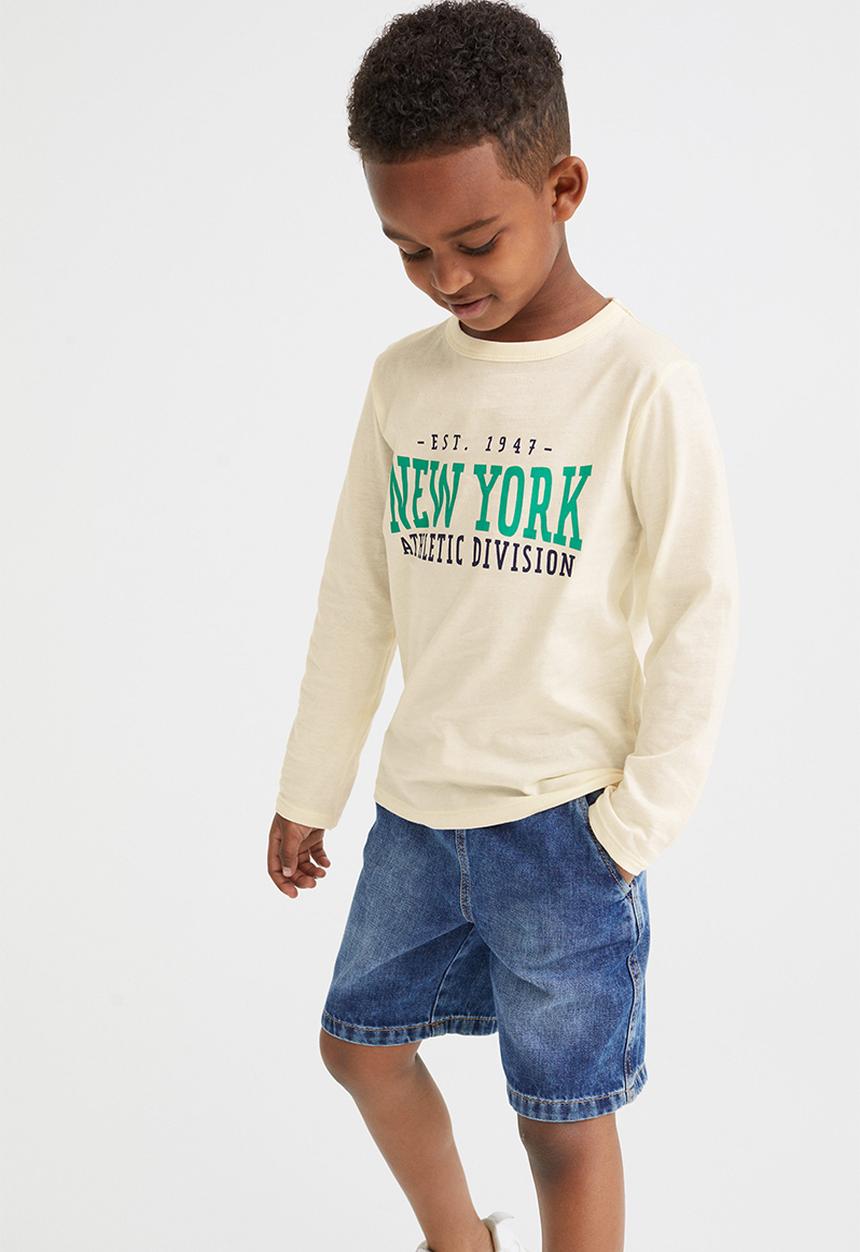 H&M - Cotton jersey top - natural white/new york