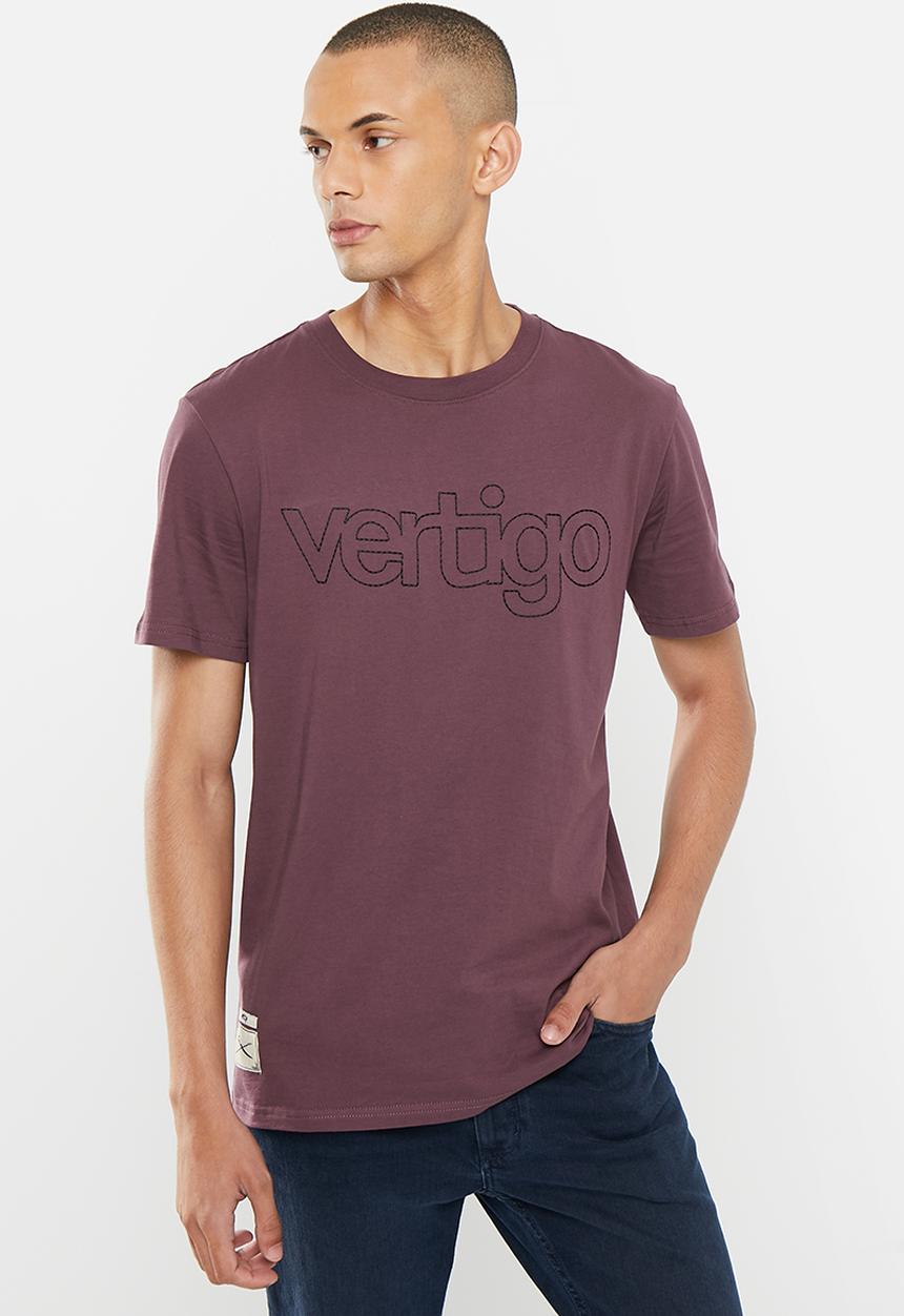 Vertigo - Mens vertigo embroidered crew tee short sleeve - egg plant