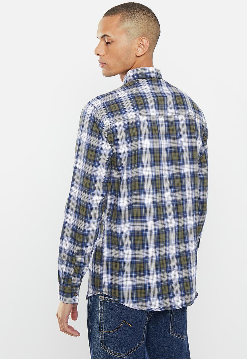 Vertigo - Mens vertigo flannel enzyme washes shirt long sleeve - indigo