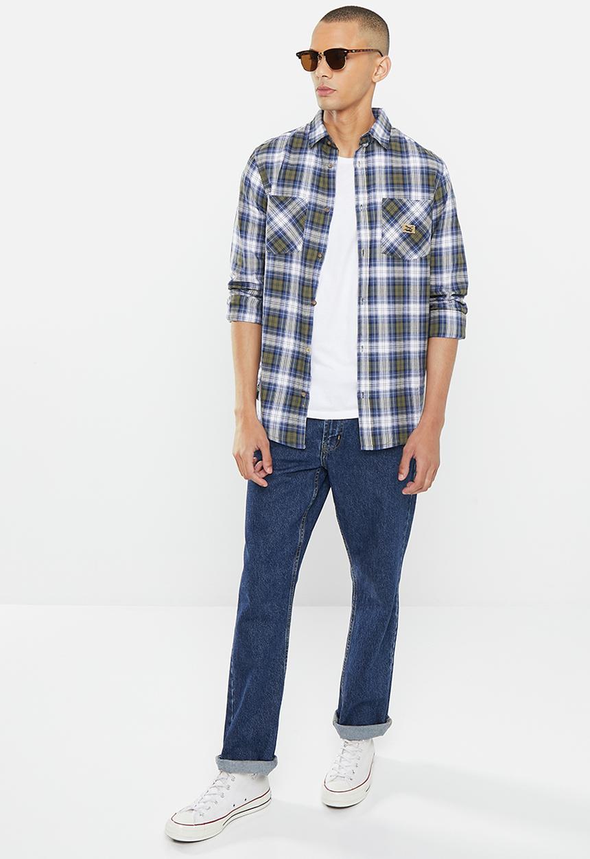 Vertigo - Mens vertigo flannel enzyme washes shirt long sleeve - indigo