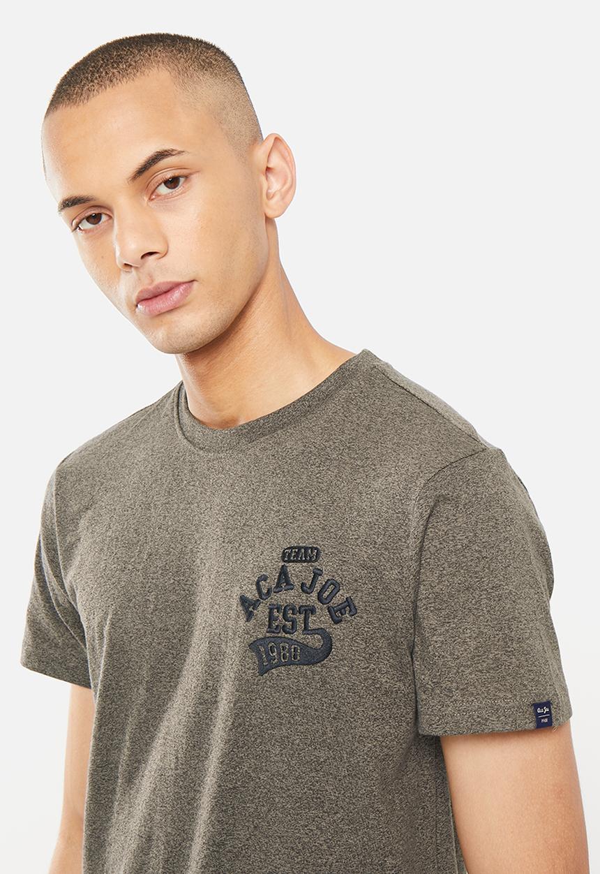 Aca Joe - Mens aca joe jasper left chest embroidered crew tee - dark grey