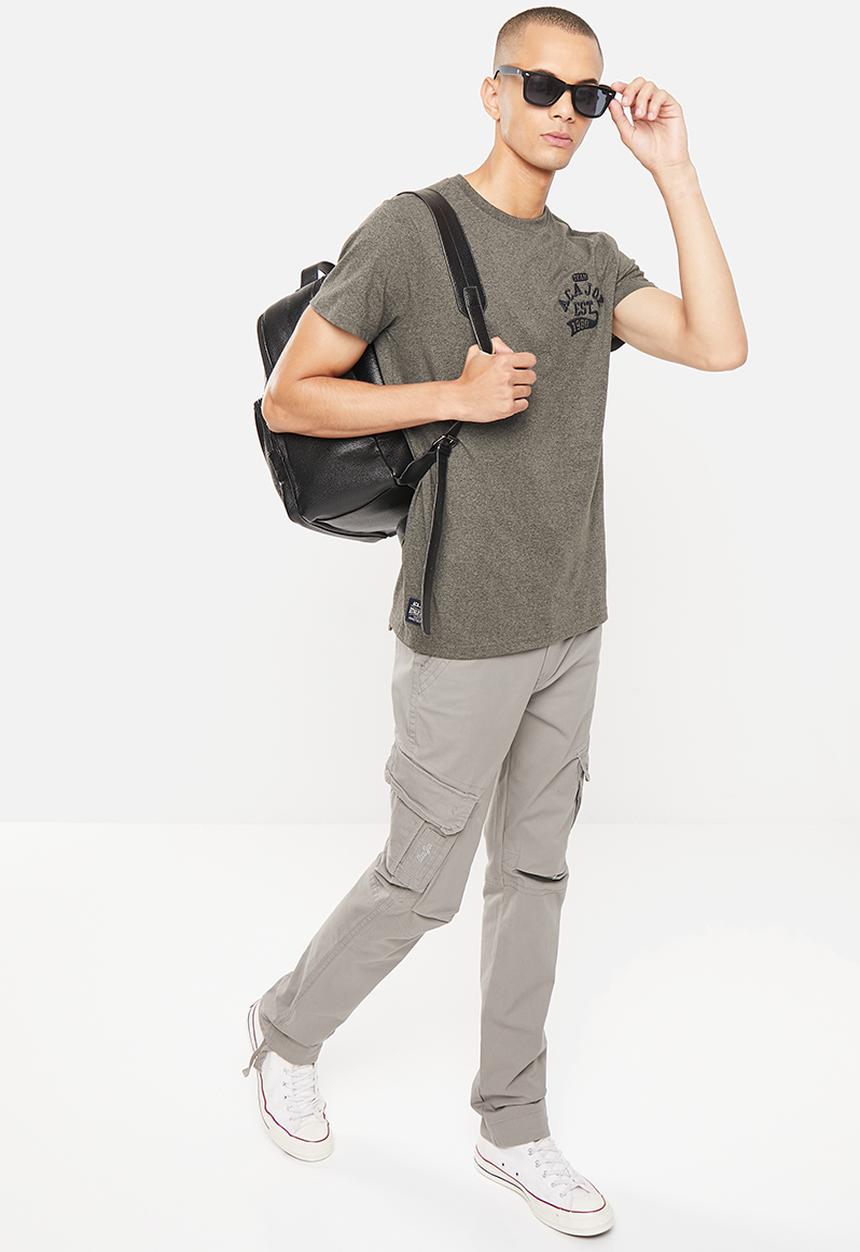 Aca Joe - Mens aca joe jasper left chest embroidered crew tee - dark grey