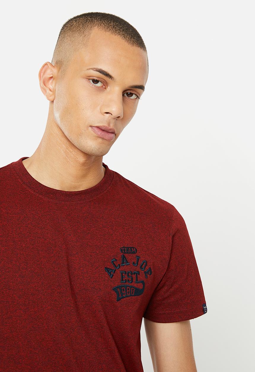 Aca Joe - Mens aca joe jasper left chest embroidered crew tee - red