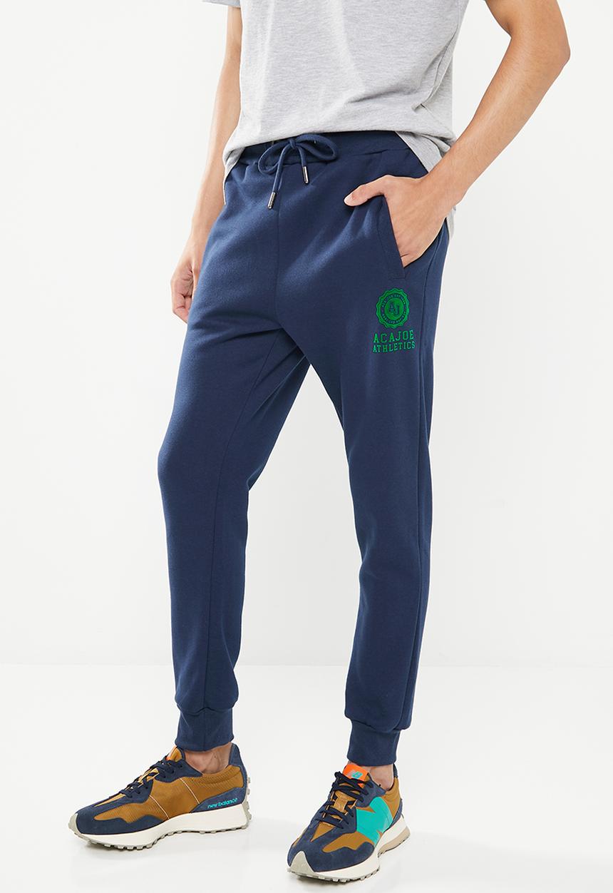 Aca Joe - Mens aca joe flock emblem fleece jogger - navy