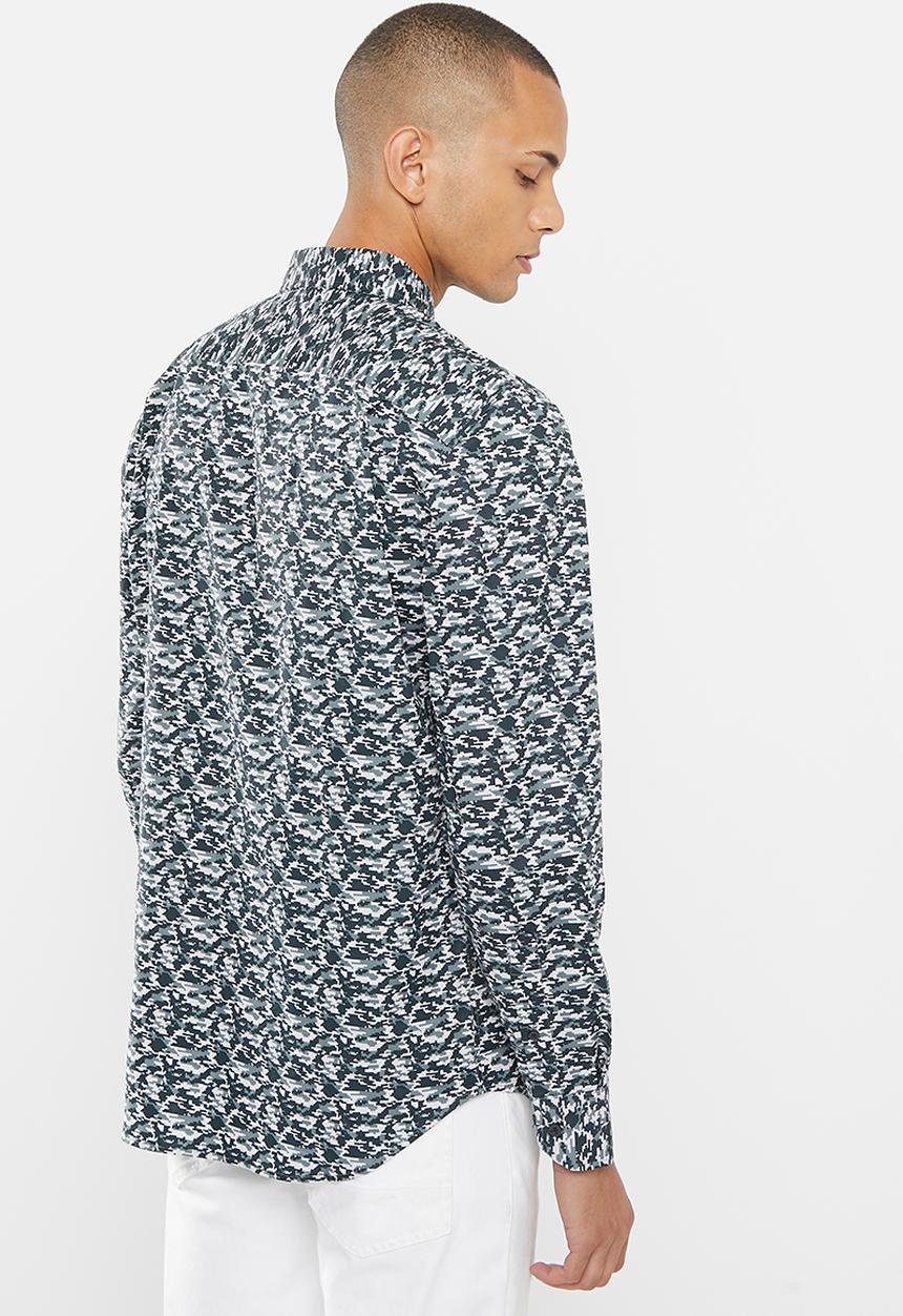 POLO - Men pixel print ls shirt - blue