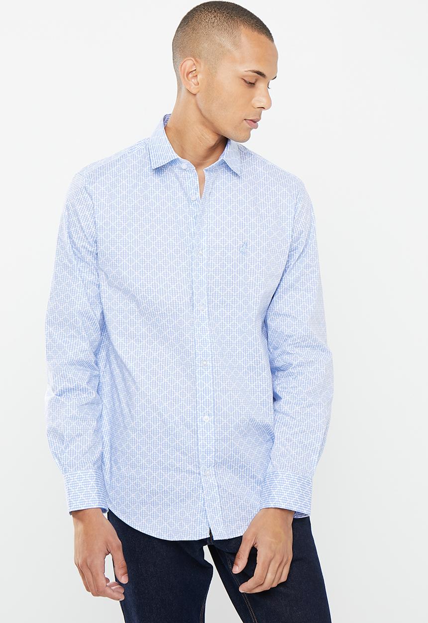POLO - Men printed geo ls shirt - white