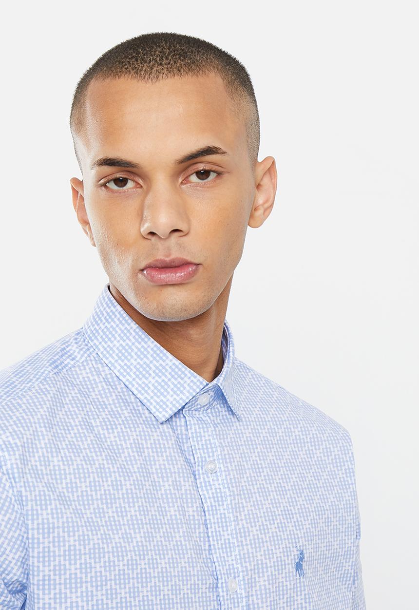 POLO - Men printed geo ls shirt - white