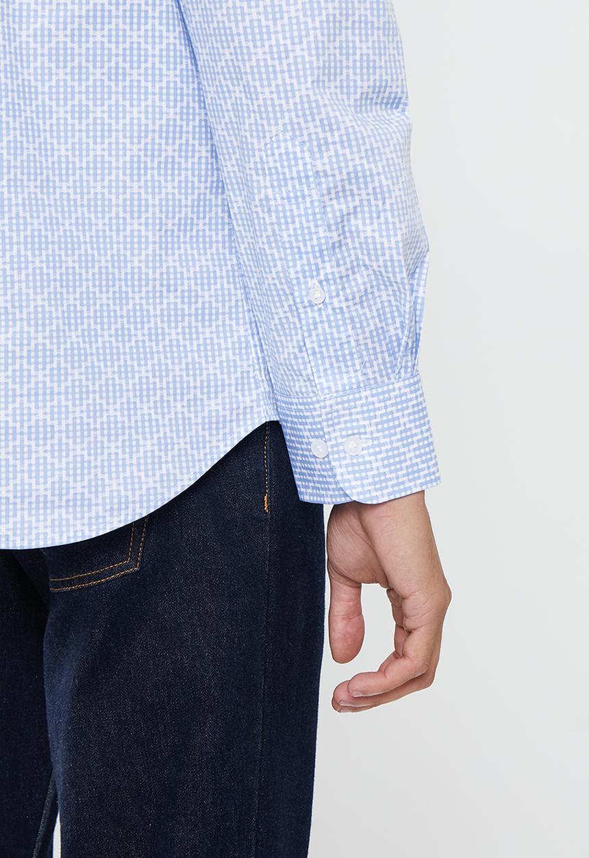 POLO - Men printed geo ls shirt - white