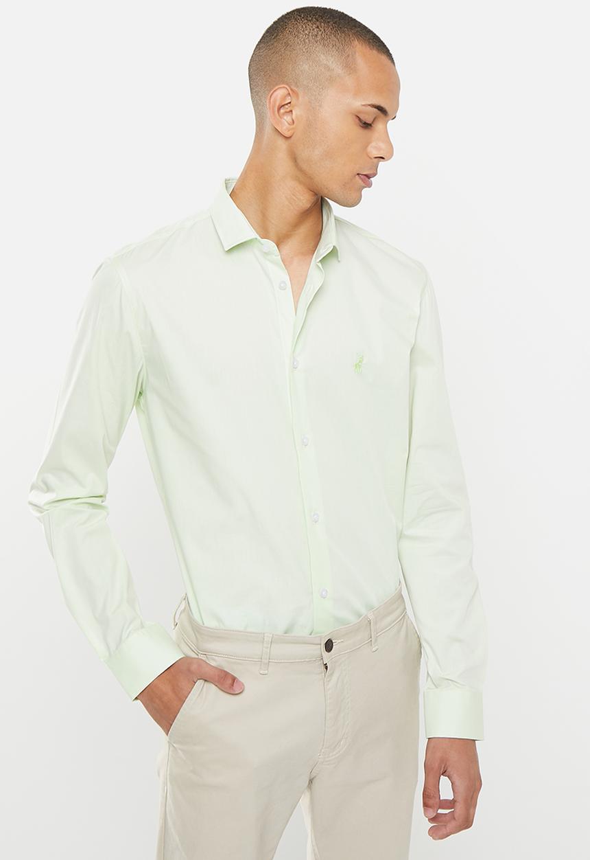 POLO - Men slim fit plain ls shirt - lt green