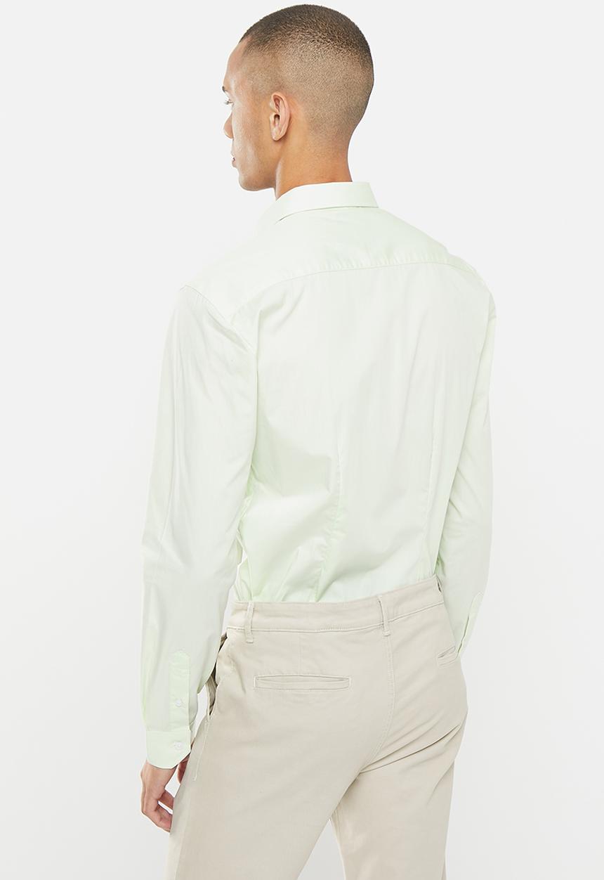 POLO - Men slim fit plain ls shirt - lt green