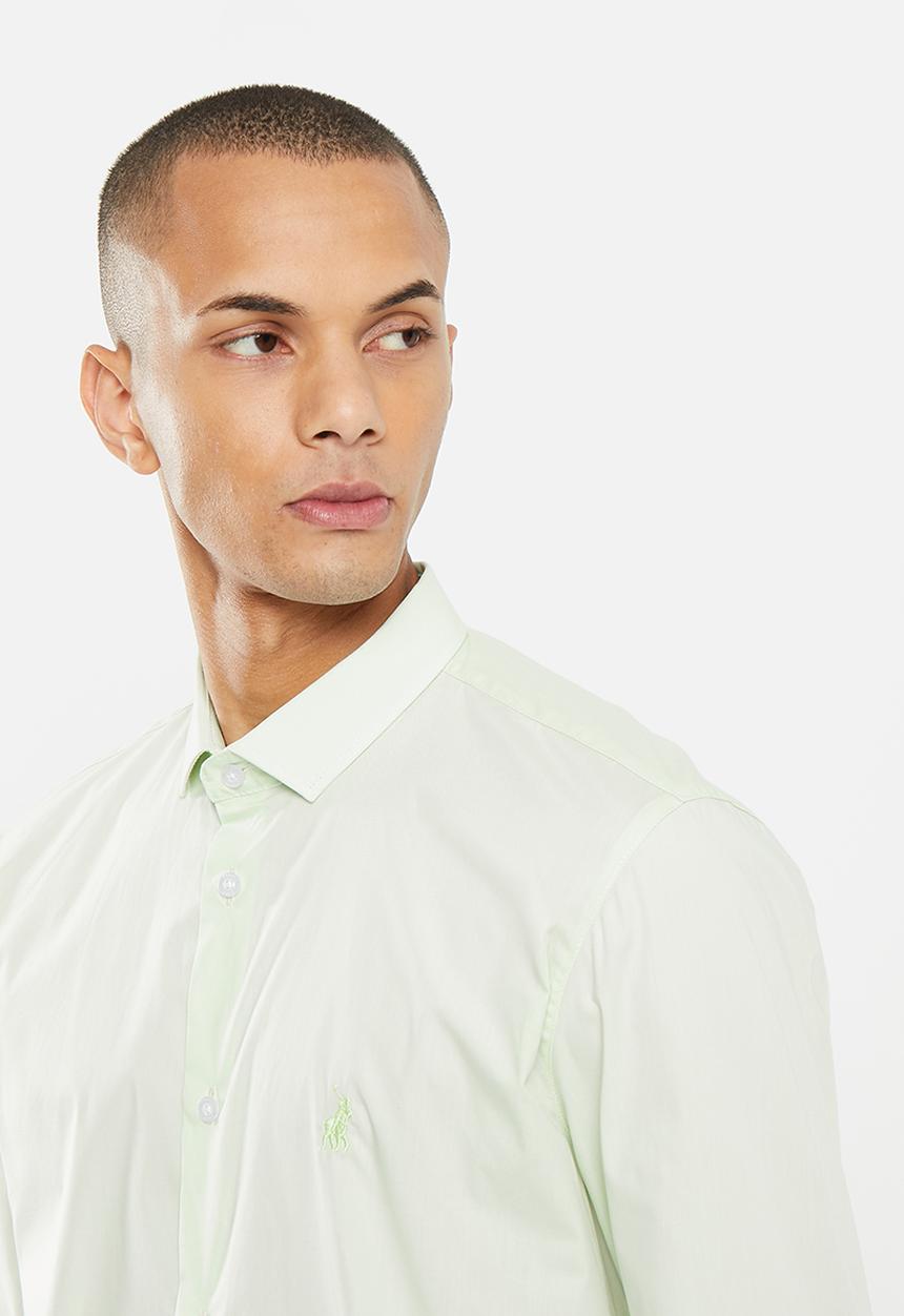 POLO - Men slim fit plain ls shirt - lt green